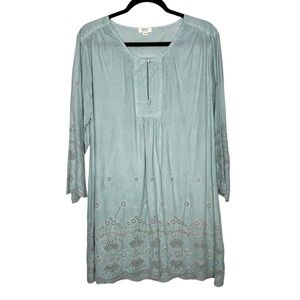 Dylan women's XL cotton floral embroider 3/4 sleeves midi dress boho costal